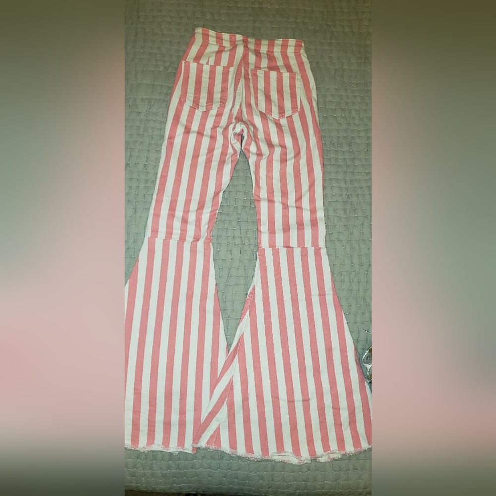 Pink stripe flare pants